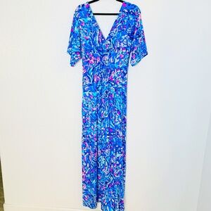 Lilly Pulitzer Parigi Maxi Dress in Royal Purple Party Wave Large Resort Preppy